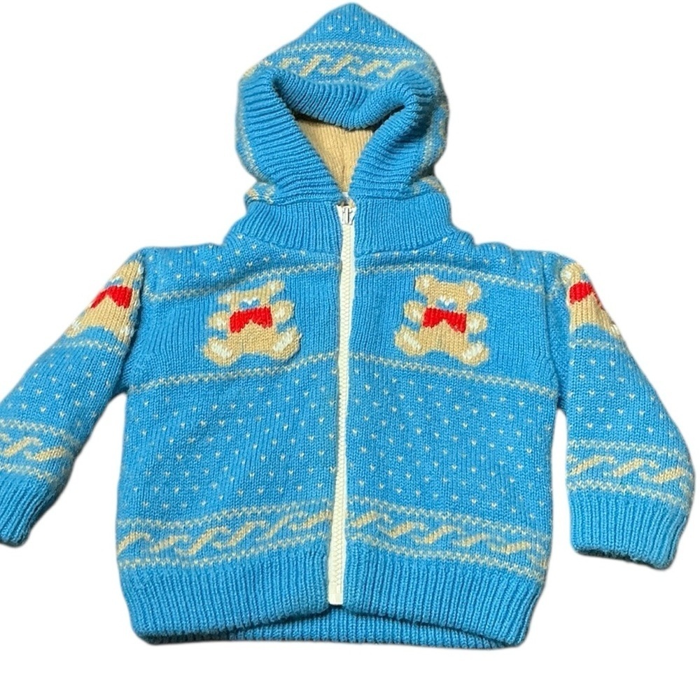 Vintage Zip Front Knit Teddy Bear Sweater Jacket - Picture 1 of 7